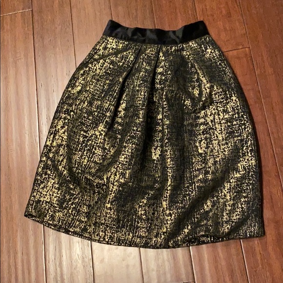 Julien Paris High Waisted Gold and Black Metallic Midi Skirt Velvet Band Size 2 - Picture 4 of 7